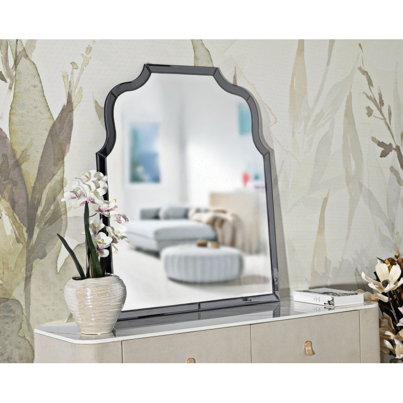 Grand Miroir mural oriental chic Arc 85x100 Bois MDF Gris Ankara 