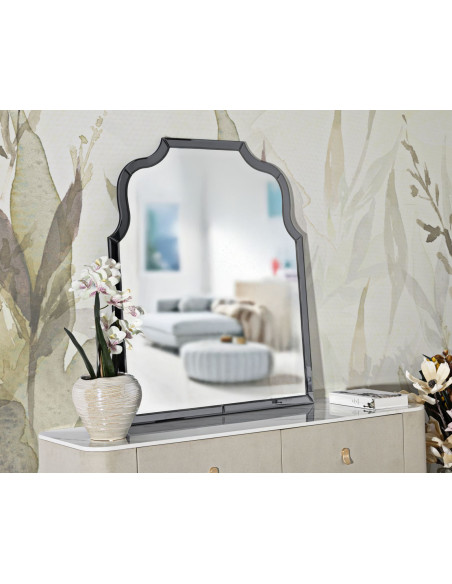 Grand Miroir mural oriental chic Arc 85x100 Bois MDF Gris Ankara 