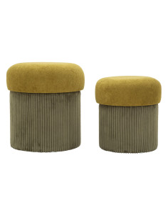 Pouf style art déco Rond avec coffre de rangement Velours côtelé Vert MDF Aspen (Lot de 2) 