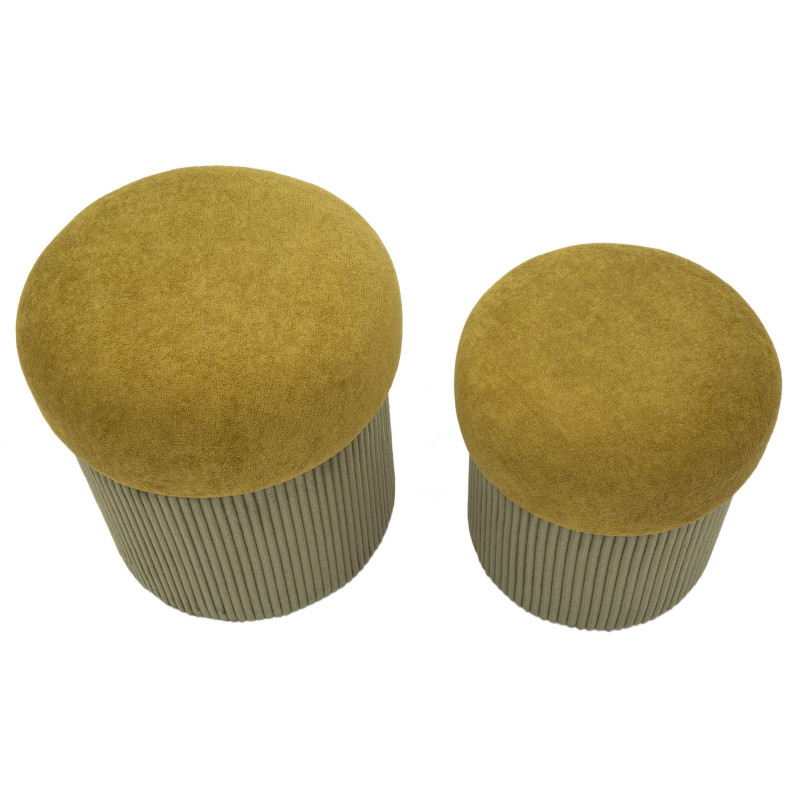 Pouf style art déco Rond avec coffre de rangement Velours côtelé Vert MDF Aspen (Lot de 2) 