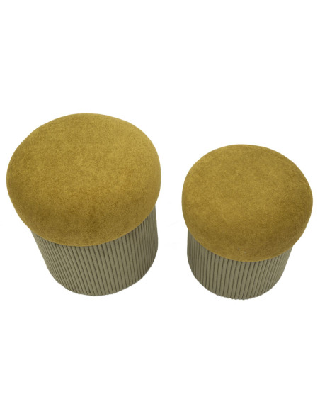 Pouf style art déco Rond avec coffre de rangement Velours côtelé Vert MDF Aspen (Lot de 2) 