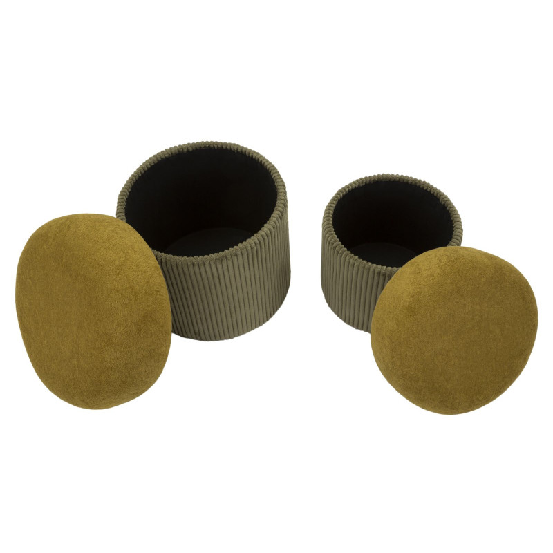 Pouf style art déco Rond avec coffre de rangement Velours côtelé Vert MDF Aspen (Lot de 2) 
