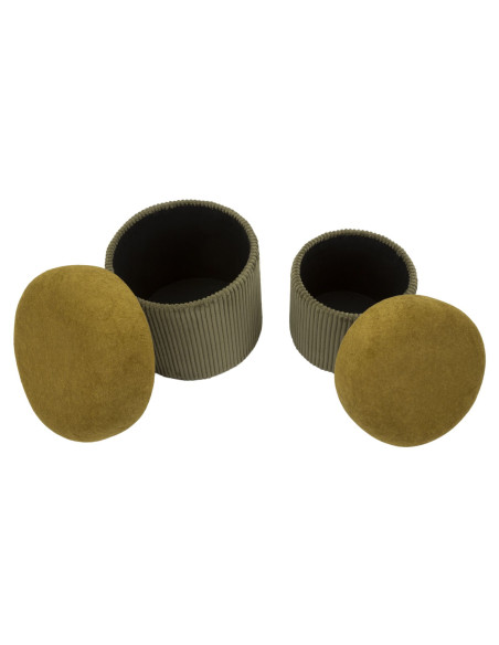 Pouf style art déco Rond avec coffre de rangement Velours côtelé Vert MDF Aspen (Lot de 2) 