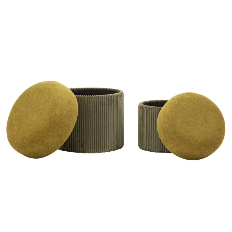 Pouf style art déco Rond avec coffre de rangement Velours côtelé Vert MDF Aspen (Lot de 2) 