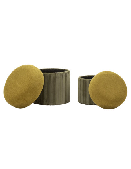 Pouf style art déco Rond avec coffre de rangement Velours côtelé Vert MDF Aspen (Lot de 2) 