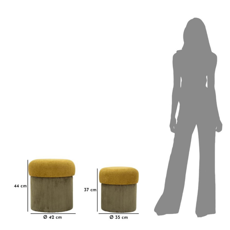 Pouf style art déco Rond avec coffre de rangement Velours côtelé Vert MDF Aspen (Lot de 2) 