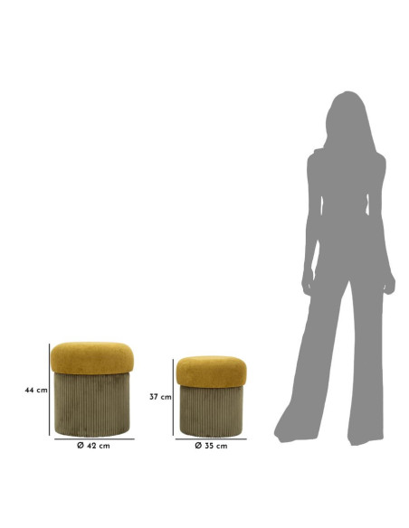 Pouf style art déco Rond avec coffre de rangement Velours côtelé Vert MDF Aspen (Lot de 2) 