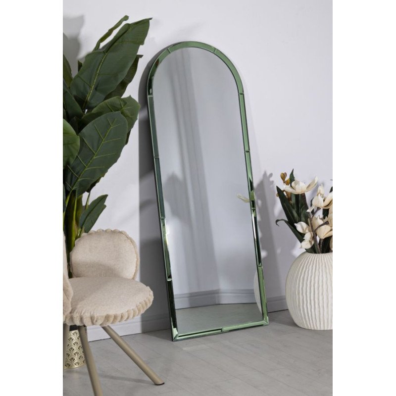 Grand Miroir mural oriental chic Arrondi 55x150 Bois MDF Vert Baku 