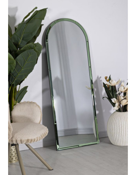 Grand Miroir mural oriental chic Arrondi 55x150 Bois MDF Vert Baku 