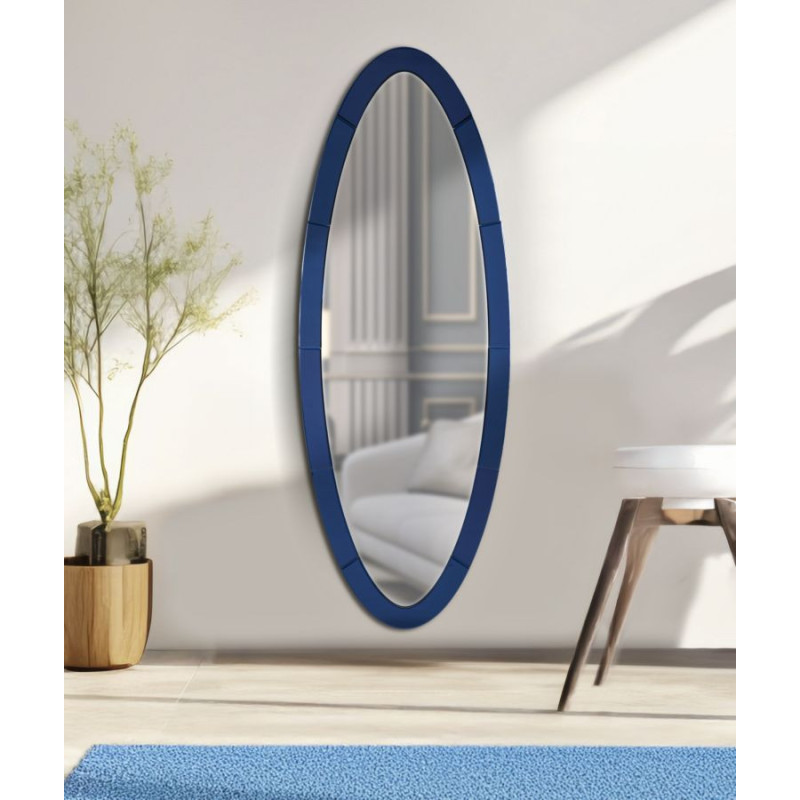 Grand Miroir mural oriental chic Ovale 55x150 Bois MDF Bleu Amman 