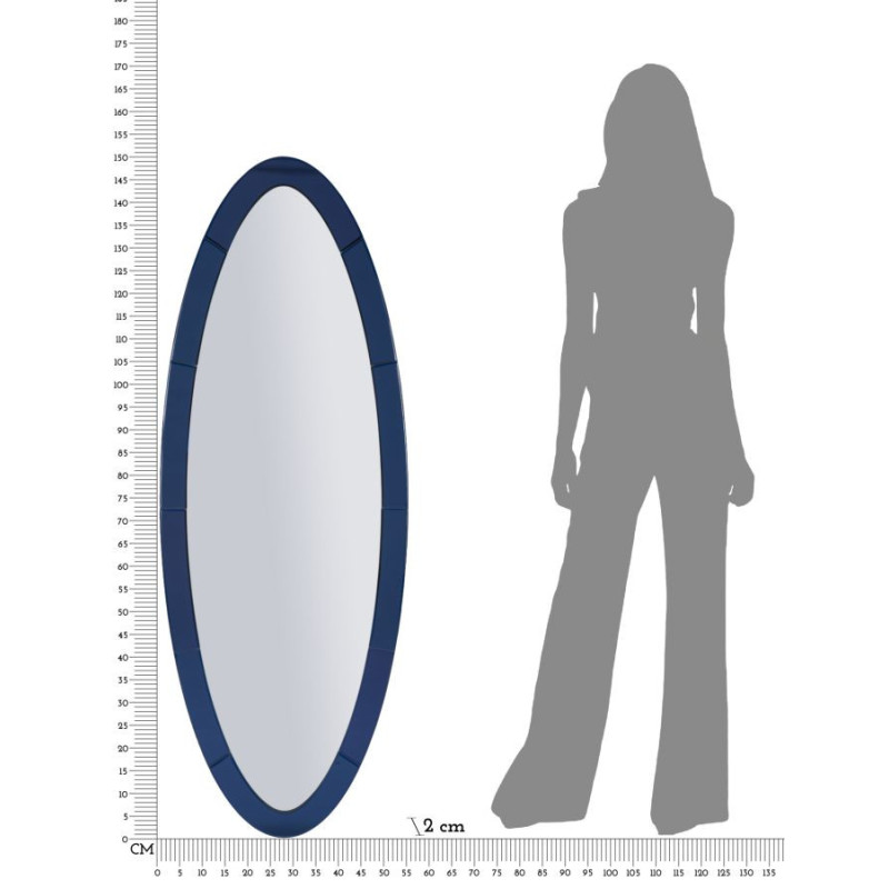 Grand Miroir mural oriental chic Ovale 55x150 Bois MDF Bleu Amman 