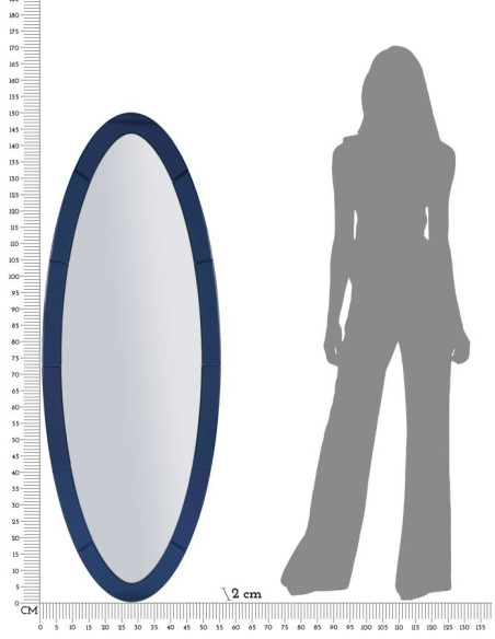 Grand Miroir mural oriental chic Ovale 55x150 Bois MDF Bleu Amman 