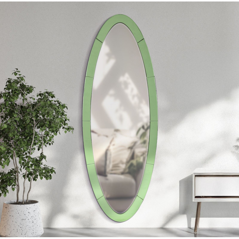 Grand Miroir mural oriental chic Ovale 55x150 Bois MDF Vert Amman 