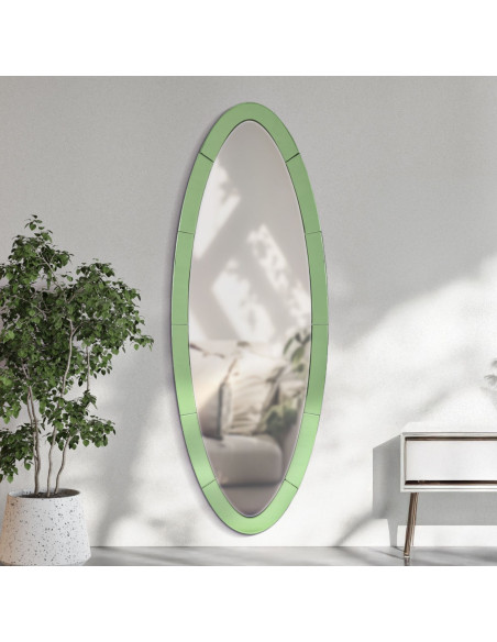 Grand Miroir mural oriental chic Ovale 55x150 Bois MDF Vert Amman 