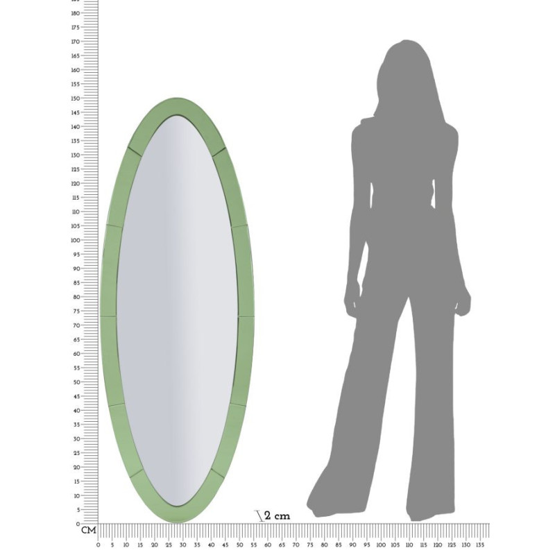 Grand Miroir mural oriental chic Ovale 55x150 Bois MDF Vert Amman 