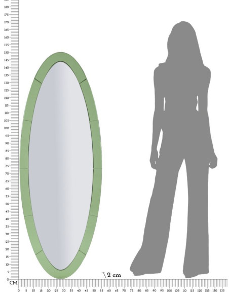 Grand Miroir mural oriental chic Ovale 55x150 Bois MDF Vert Amman 