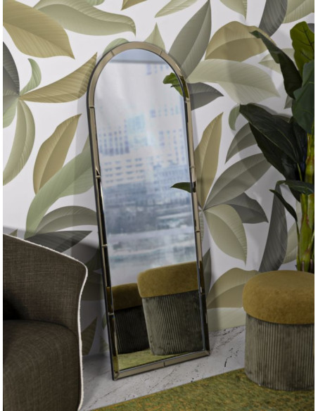 Grand Miroir mural oriental chic Arrondi 55x150 Bois MDF Doré Baku 