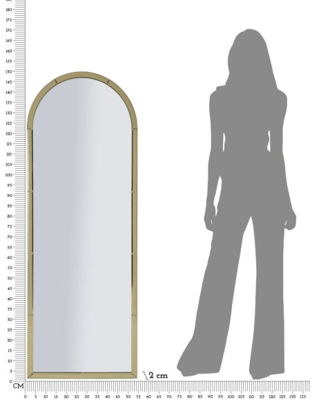 Grand Miroir mural oriental chic Arrondi 55x150 Bois MDF Doré Baku 