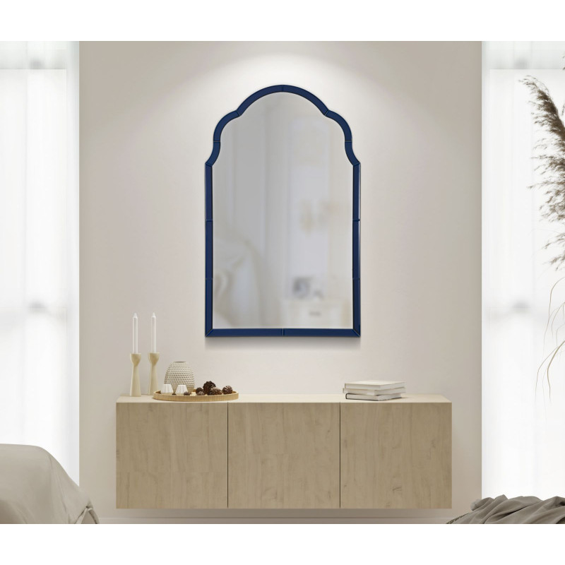 Grand Miroir mural oriental chic Arc 62x100 Bois MDF Bleu Tangeri 