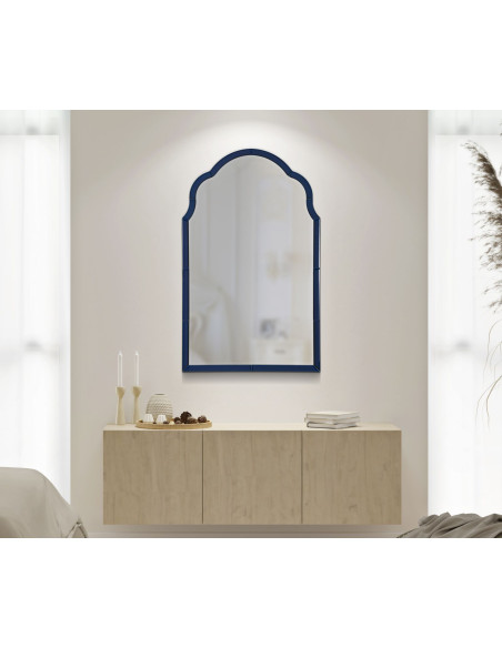 Grand Miroir mural oriental chic Arc 62x100 Bois MDF Bleu Tangeri 