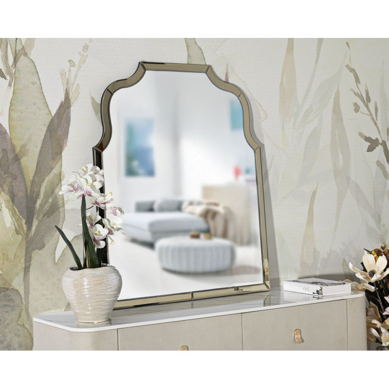 Grand Miroir mural oriental chic Arc 85x100 Bois MDF Doré Ankara 