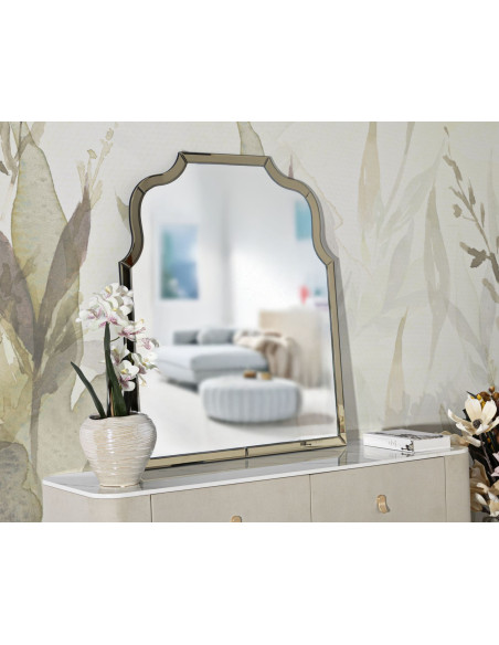 Grand Miroir mural oriental chic Arc 85x100 Bois MDF Doré Ankara 