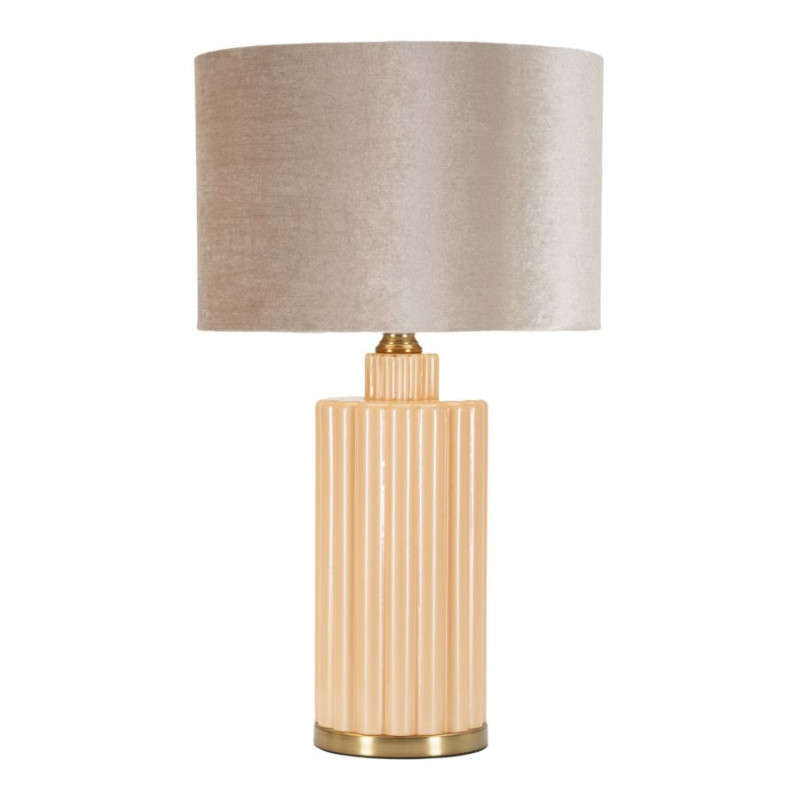 Grande Lampe à poser moderne chic Hauteur 69 cm Verre Beige rosé Tissu Beige Métal Doré Perly 