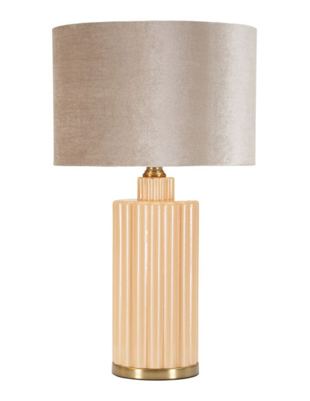 Grande Lampe à poser moderne chic Hauteur 69 cm Verre Beige rosé Tissu Beige Métal Doré Perly 