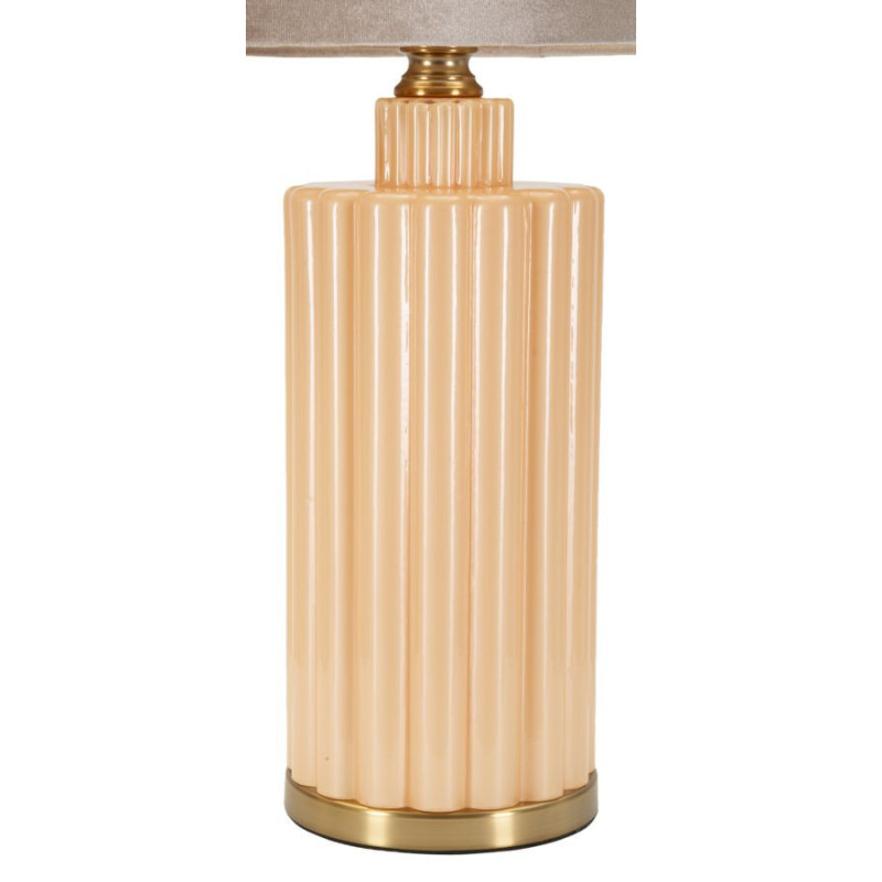 Grande Lampe à poser moderne chic Hauteur 69 cm Verre Beige rosé Tissu Beige Métal Doré Perly 