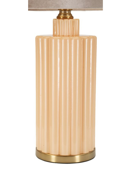 Grande Lampe à poser moderne chic Hauteur 69 cm Verre Beige rosé Tissu Beige Métal Doré Perly 