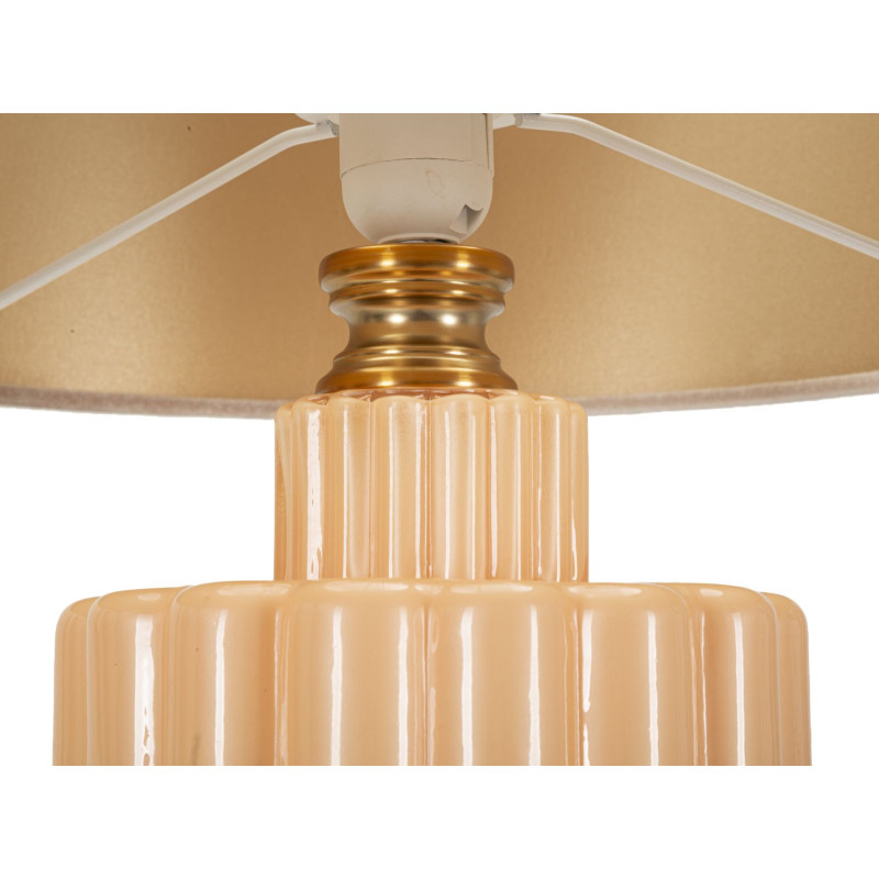 Grande Lampe à poser moderne chic Hauteur 69 cm Verre Beige rosé Tissu Beige Métal Doré Perly 