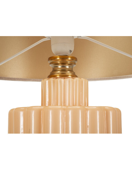 Grande Lampe à poser moderne chic Hauteur 69 cm Verre Beige rosé Tissu Beige Métal Doré Perly 