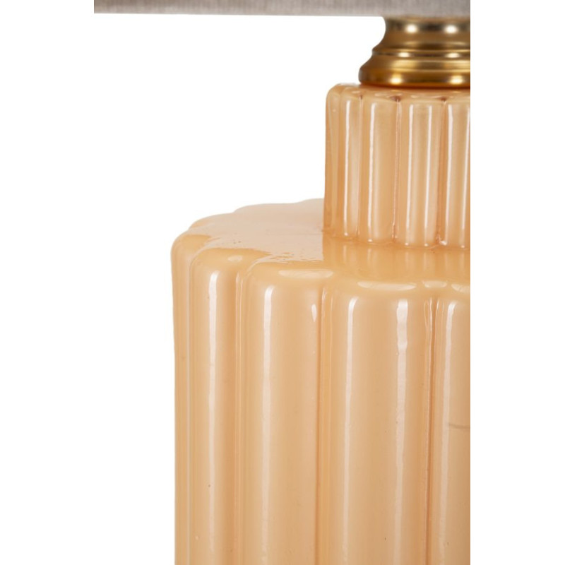 Grande Lampe à poser moderne chic Hauteur 69 cm Verre Beige rosé Tissu Beige Métal Doré Perly 