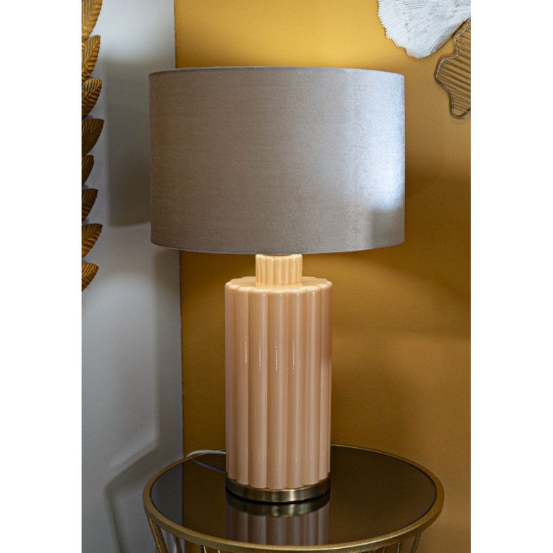 Grande Lampe à poser moderne chic Hauteur 69 cm Verre Beige rosé Tissu Beige Métal Doré Perly 