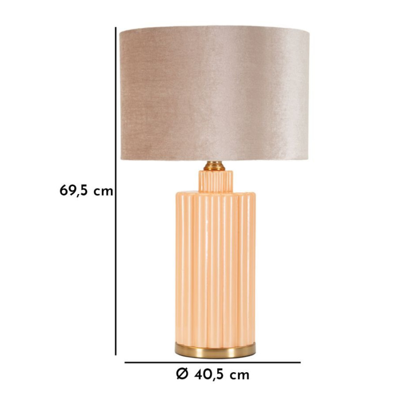 Grande Lampe à poser moderne chic Hauteur 69 cm Verre Beige rosé Tissu Beige Métal Doré Perly 