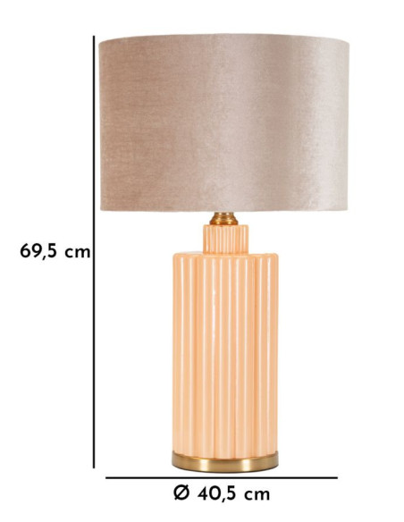 Grande Lampe à poser moderne chic Hauteur 69 cm Verre Beige rosé Tissu Beige Métal Doré Perly 