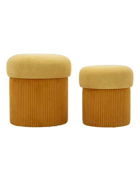 Pouf style art déco Rond avec coffre de rangement Velours côtelé Jaune moutarde MDF Aspen (Lot de 2) 
