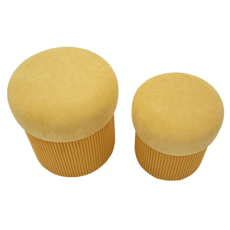 Pouf style art déco Rond avec coffre de rangement Velours côtelé Jaune moutarde MDF Aspen (Lot de 2) 