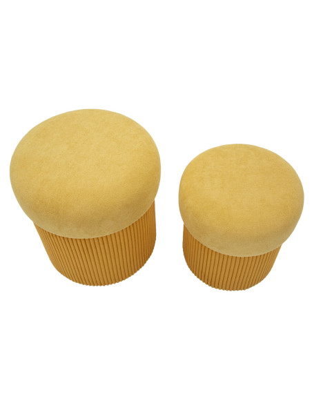 Pouf style art déco Rond avec coffre de rangement Velours côtelé Jaune moutarde MDF Aspen (Lot de 2) 
