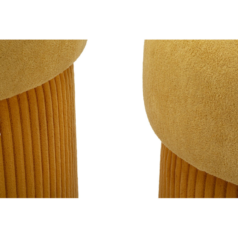 Pouf style art déco Rond avec coffre de rangement Velours côtelé Jaune moutarde MDF Aspen (Lot de 2) 