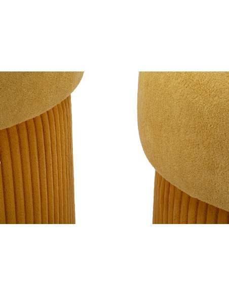 Pouf style art déco Rond avec coffre de rangement Velours côtelé Jaune moutarde MDF Aspen (Lot de 2) 