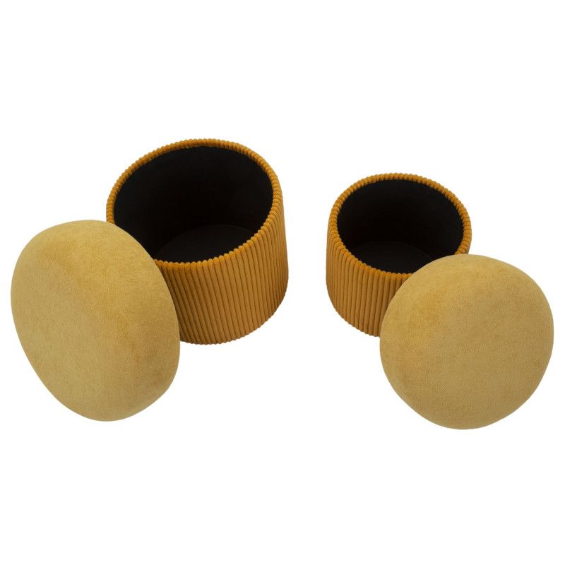 Pouf style art déco Rond avec coffre de rangement Velours côtelé Jaune moutarde MDF Aspen (Lot de 2) 