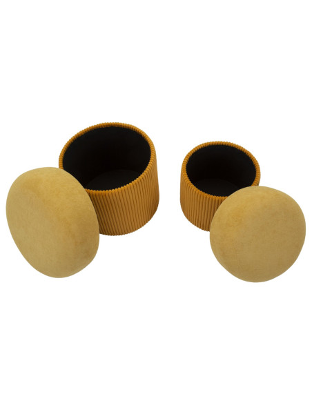 Pouf style art déco Rond avec coffre de rangement Velours côtelé Jaune moutarde MDF Aspen (Lot de 2) 