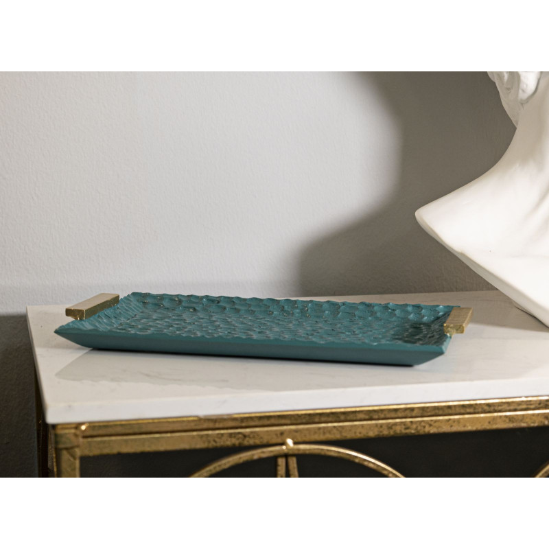 Vide poche déco moderne chic Rectangulaire 34 cm Résine Vert Doré Grent 