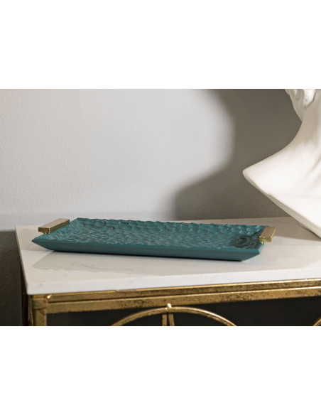 Vide poche déco moderne chic Rectangulaire 34 cm Résine Vert Doré Grent 