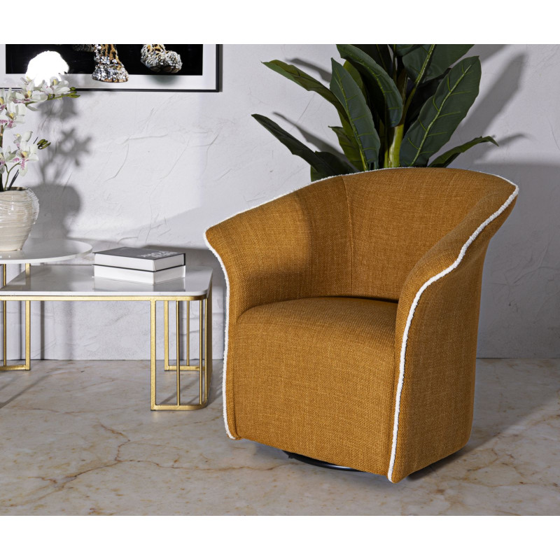 Fauteuil pivotant moderne chic Tissu Jaune moutarde Blanc Siena 