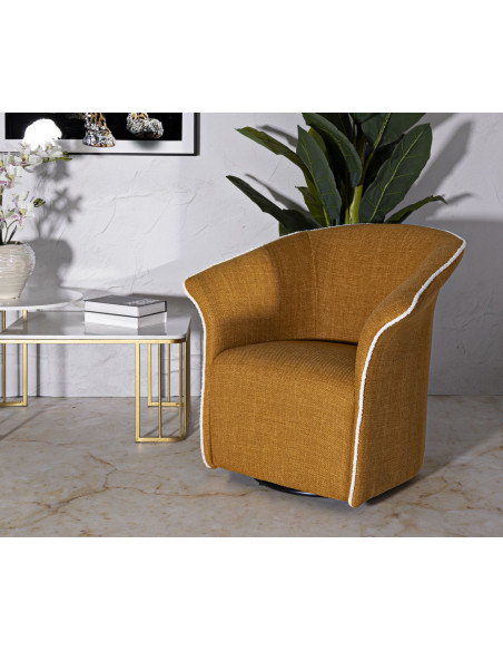 Fauteuil pivotant moderne chic Tissu Jaune moutarde Blanc Siena 