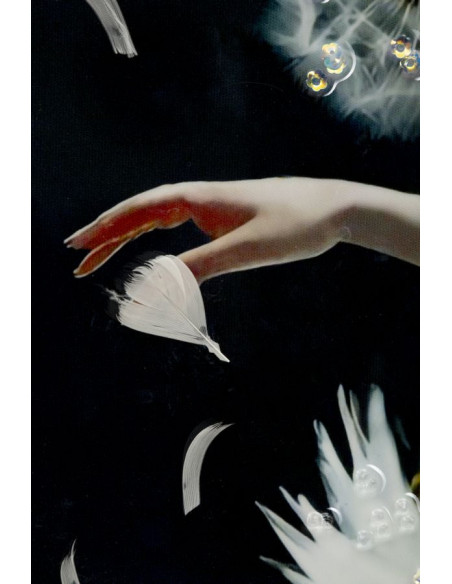 Grande toile murale peinte Danseuse pissenlits bras levés 72x102 avec cadre argenté Dancing 