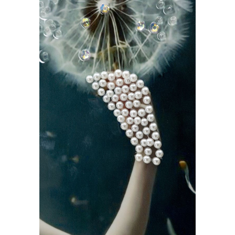 Grande toile murale peinte Danseuse pissenlits bras levés 72x102 avec cadre argenté Dancing 