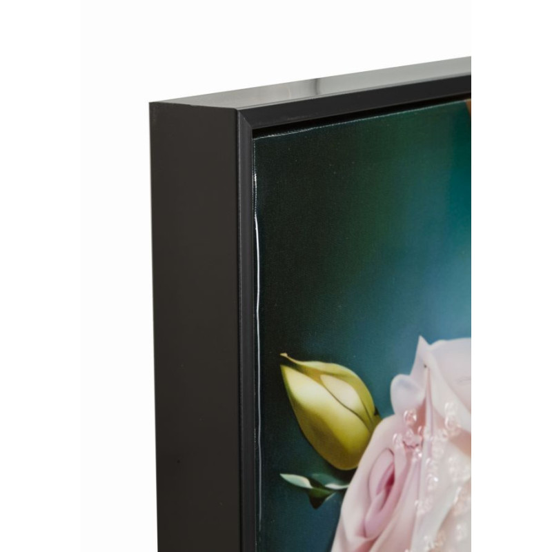 Grande toile murale peinte Femme fleurs robe verte 72x102 avec cadre noir Fantasy 